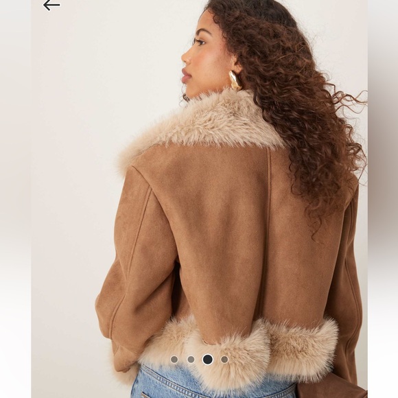 ASOS Faux Fur Suedette jacket in tan - Picture 3 of 3